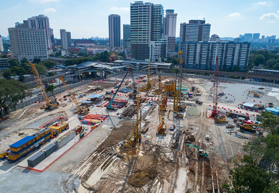 Secant Bored Pile excavation and Diaphragm Wall works ongoing at the future Titiwangsa MRT Station construction site.