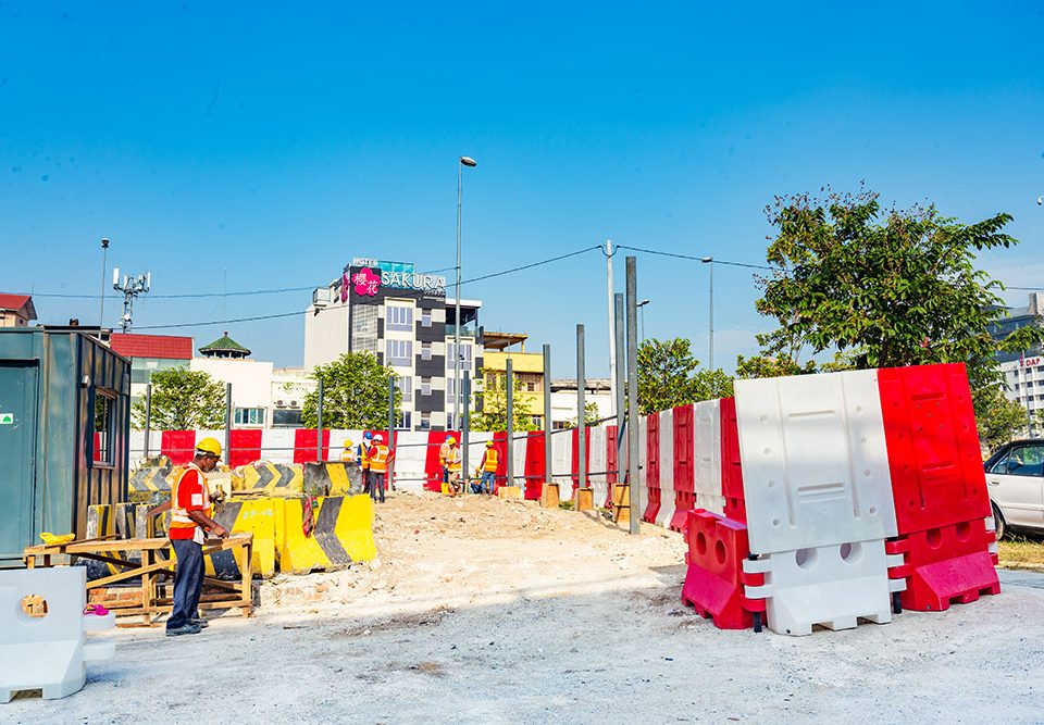 New Jersey Barriers around the Escape Shaft 3 site at Jalan Peel that has been set up.