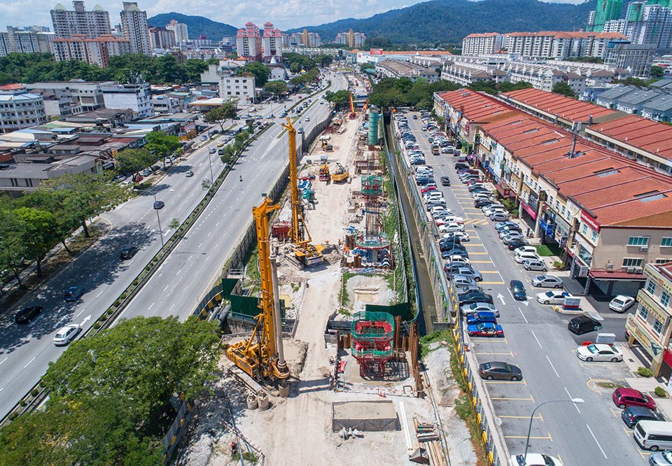 View of bored piling works at the future Kepong Baru Station site beside Jalan Kepong.