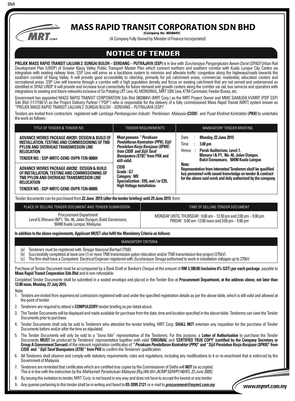 Tender List Page 3 Mrt Corp