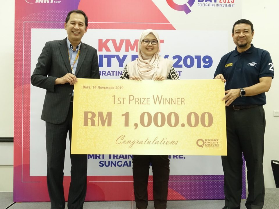 PEMENANG PERTANDINGAN KERTAS KUALITI: Colas Rail (SY205) memenangi Pertandingan Kertas Kualiti KVMRT dengan topik ‘Penilaian Kualiti dan Keberkesanannya’.