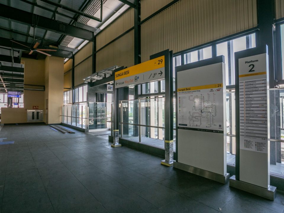 View of the completed installation of directional signages and information board maps at the Sungai Besi MRT Station.
